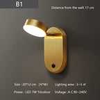 Nordic Brass Wall Lamp with Switch, Modern Minimalist Indoor LED Wall Light