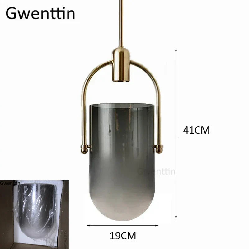 Bucket Glass Pendant Lamp LED Modern Hanging Lights for Dining Room Kitchen Home Décor
