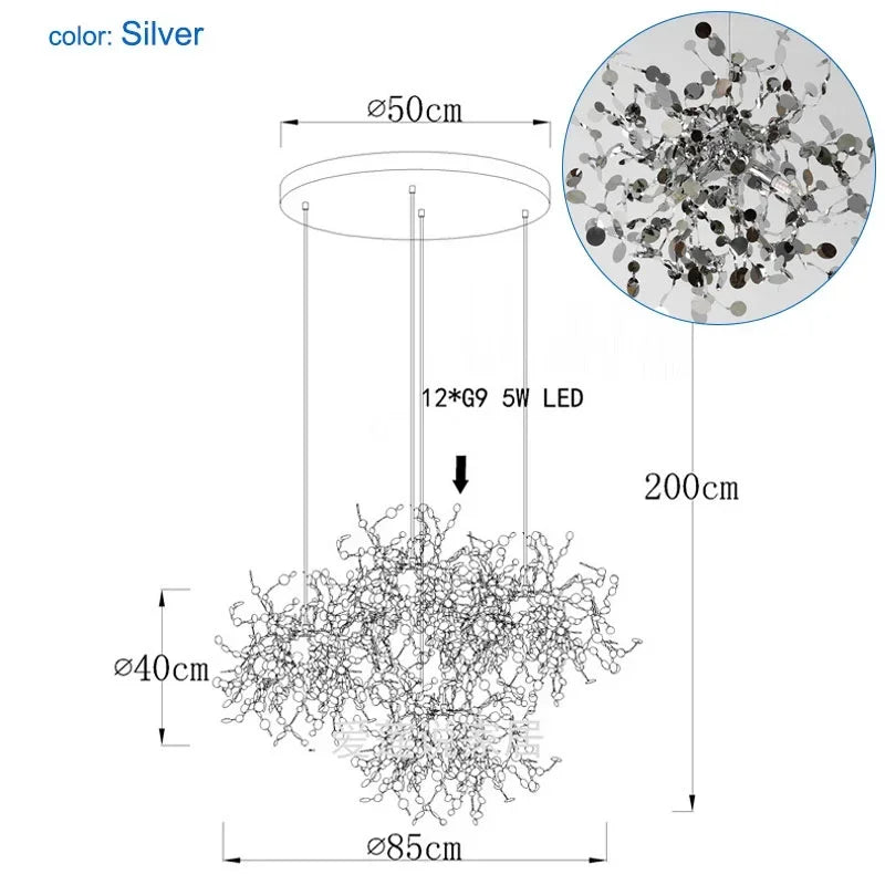 Stainless Steel Led Pendant Light for Dining Living Hotel Room_Hanging G9 Fixture