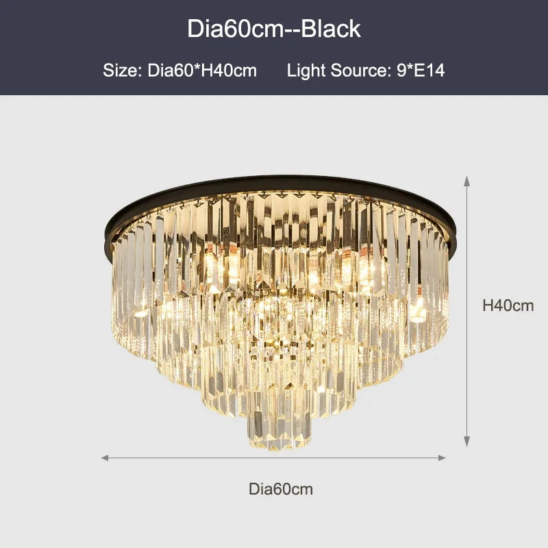 Black Gold Crystal Ceiling Chandelier: Modern LED Pendant Light for Luxe Living Spaces
