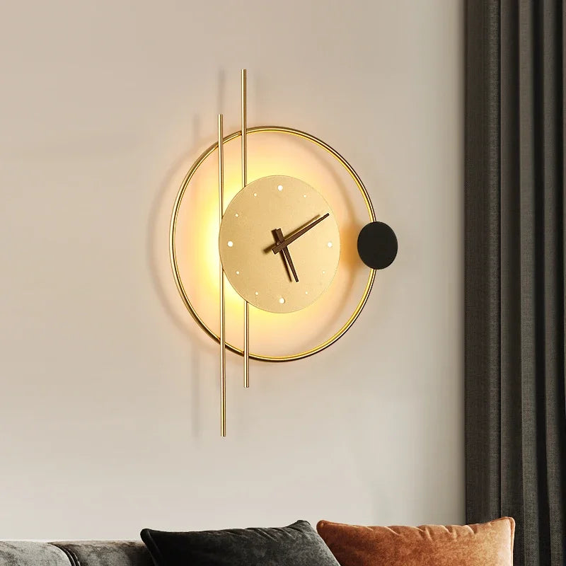 Nordic Wall Lamp Clock Modern Silent Bedroom Decor Lighting