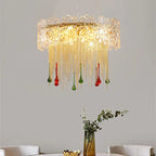 Water Drop Tassel Chandeliers: Luxe Circular LED Lustre Fixture for Home Decor