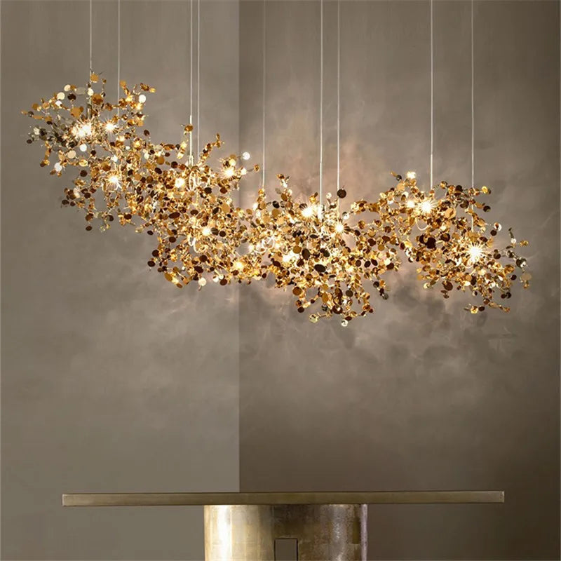 Leaf Chrome Ceiling Chandelier for Living Room, Bar, or Balcony Lighting
