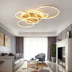 Modern Golden White Ring Chandelier for Living Room, Dimmable LED Ceiling Light