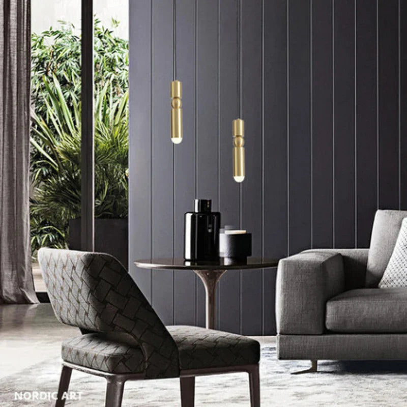 Gold Tube Pendant Light - Kitchen Bedside Hanging Lamp by AliLamp