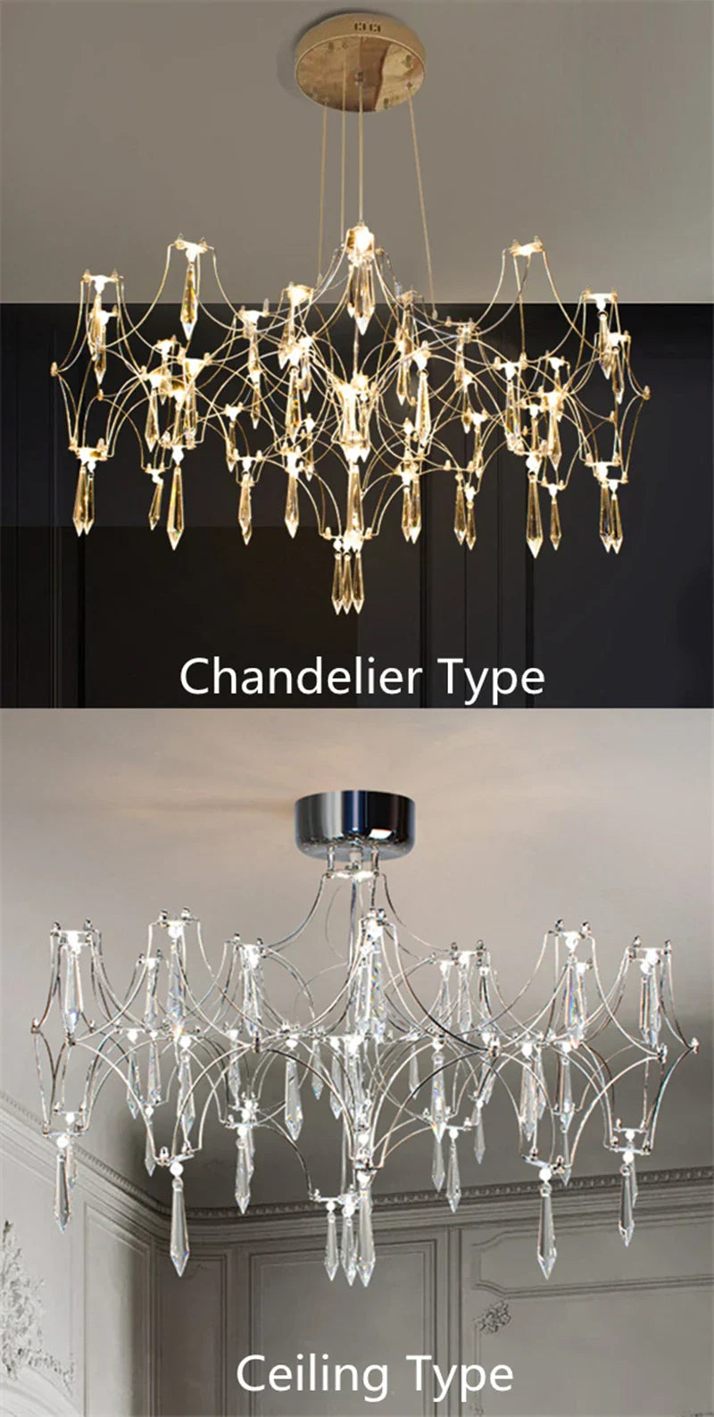 Starry Crystal Chandelier: Modern Luxury LED Firefly Ceiling Chandelier for Villa Living Room