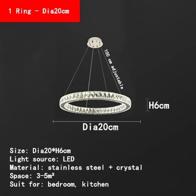 Round Crystal Ceiling Chandelier for Kitchen Dining Room LED Lighting Fixtures