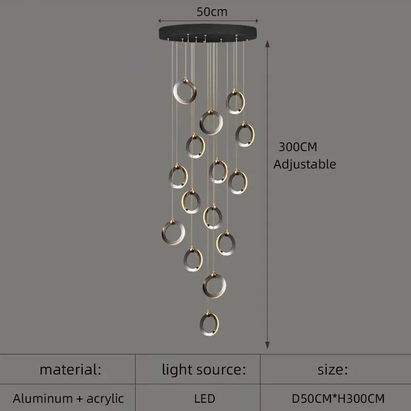 Aluminum LED Chandelier Crystal Round Hanging Lamps Luxury Staircase Lighting Fixtures