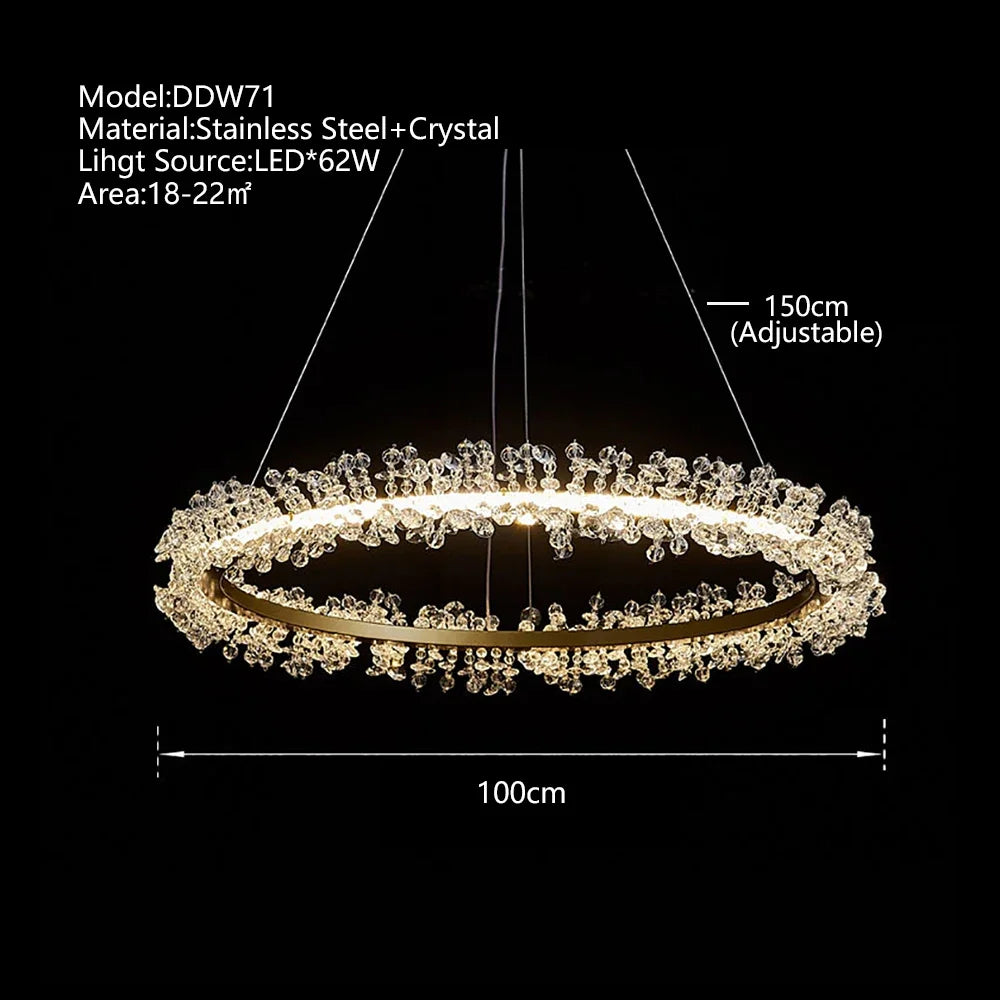 Crystal Pendant Chandelier: Designer LED Lighting for Living Room, Dining Room, Bedroom