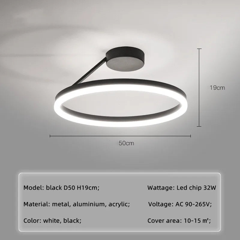 Nordic Minimalism LED Ceiling Chandelier in White/Black Aluminum