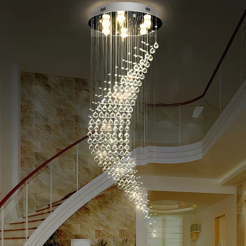 Spiral Crystal LED Chandelier: Modern Luxury Staircase Pendant Light Fixture