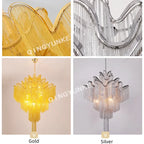 Fringed Chandelier: Silver & Gold Aluminium Chain Pendant Light for Luxe Home & Hotel Decor