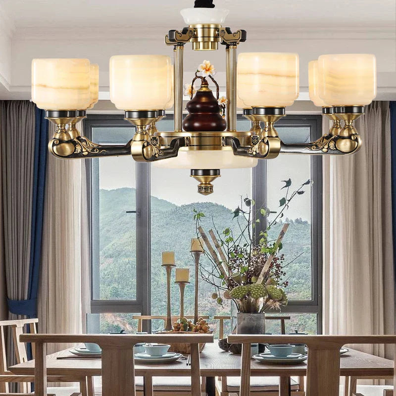 Luxe  Multi-storey Jade Chandelier for Elegant Chinese Villa Duplex Living Rooms