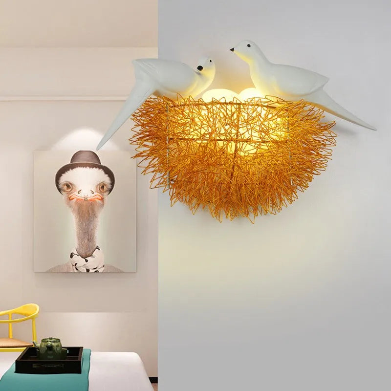 Bird Nest LED Wall Lamp for Children's Bedroom and Home Decor