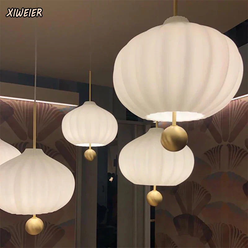White Glass Chandelier for Dining, Kitchen, Bedroom & Exhibition Hall in Post-Modern Hotel