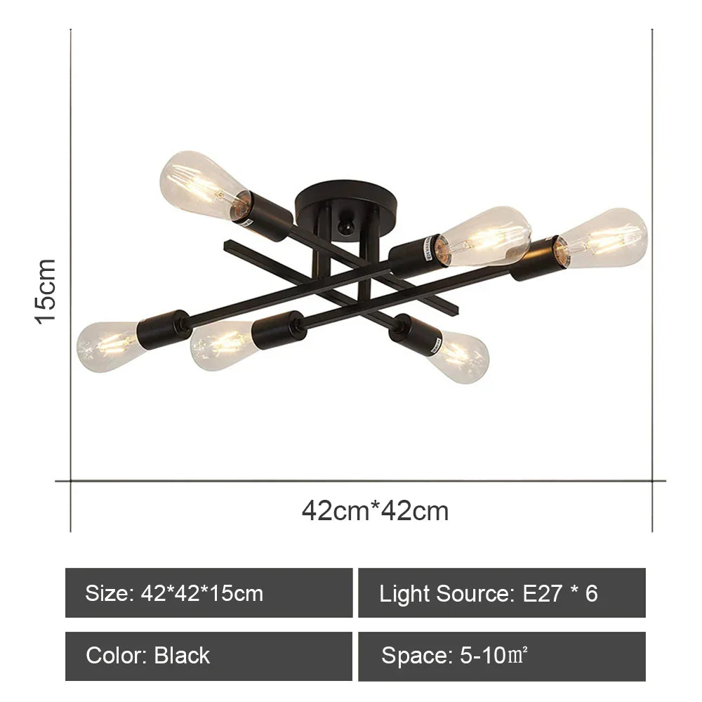 Sputnik Ceiling Chandelier: Modern Nordic Semi Flush Mount Lighting Fixture