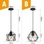 Black Metal Cage Pendant Light - Vintage Industrial Loft Kitchen Lighting