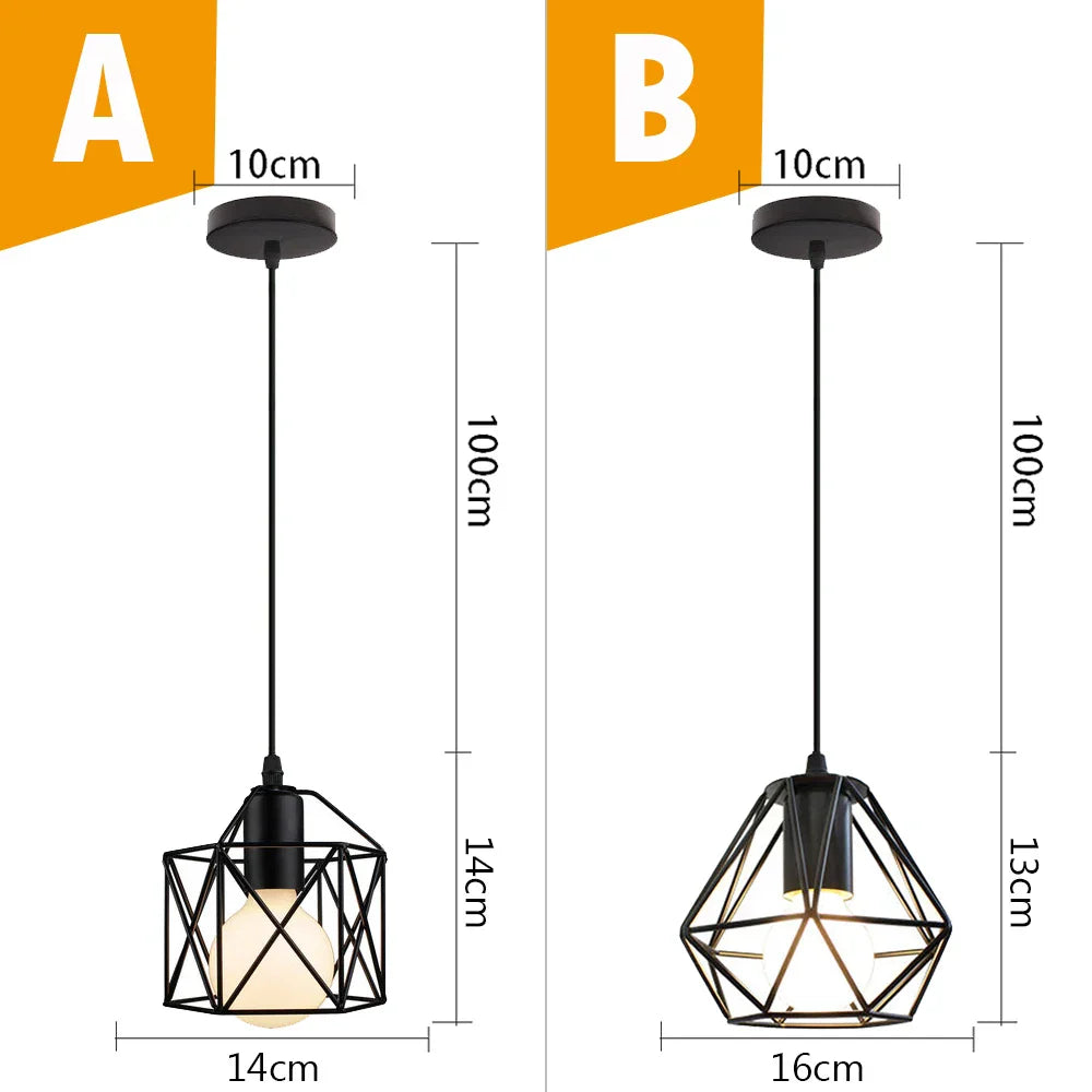 Black Metal Cage Pendant Light - Vintage Industrial Loft Kitchen Lighting