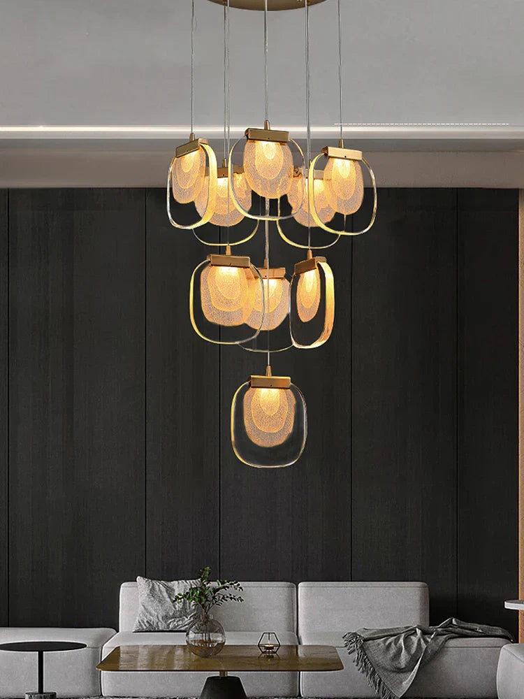 Luxury LED Crystal Chandelier for Staircase, Creative Living Room Lighting