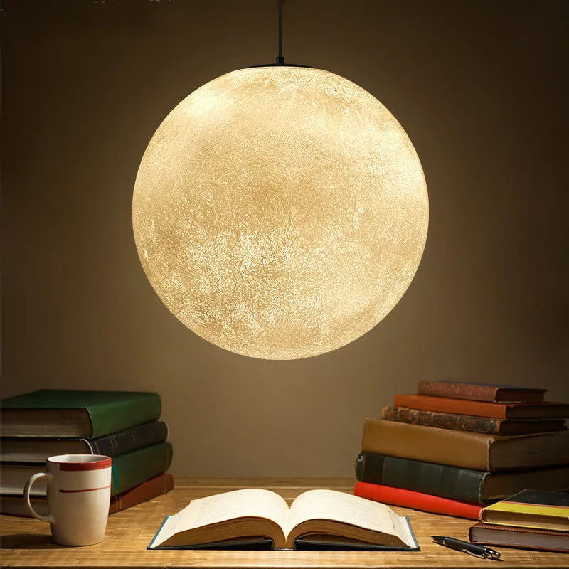 Nordic Moon Round LED Chandelier: Modern Living Room Dining Pendant Light for Bedroom Atmosphere
