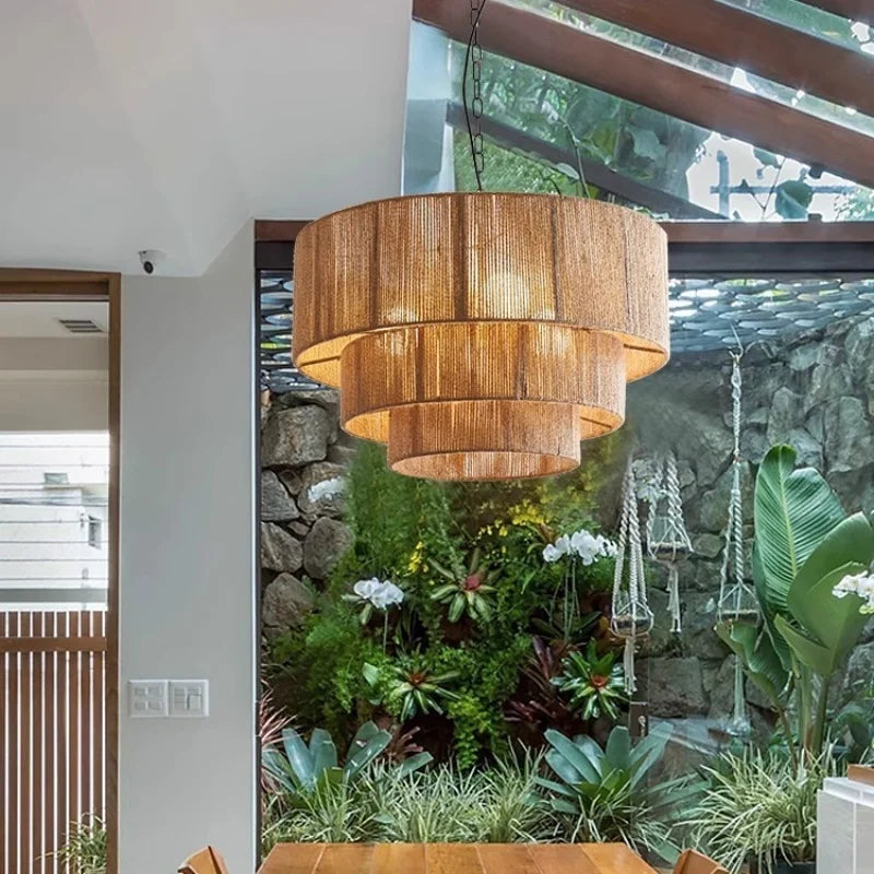 Nordic Hemp Rope Pendant Lights by - Minimalist E27 LED Chandeliers for Dining Room & Bedroom