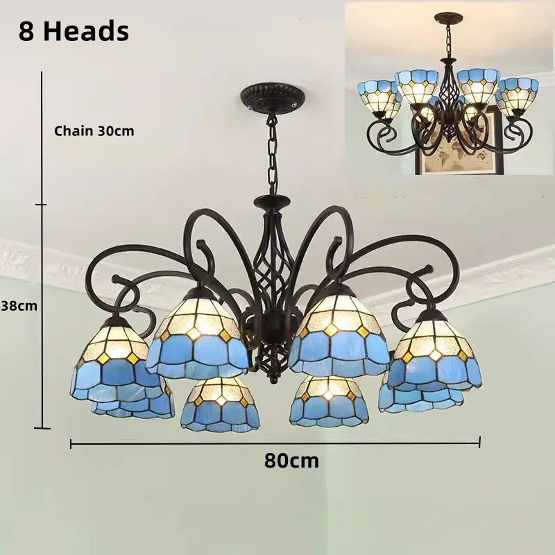Tiffany Chandeliers: Stained Glass Mediterranean Style Hanging Lamp for Home Lighting