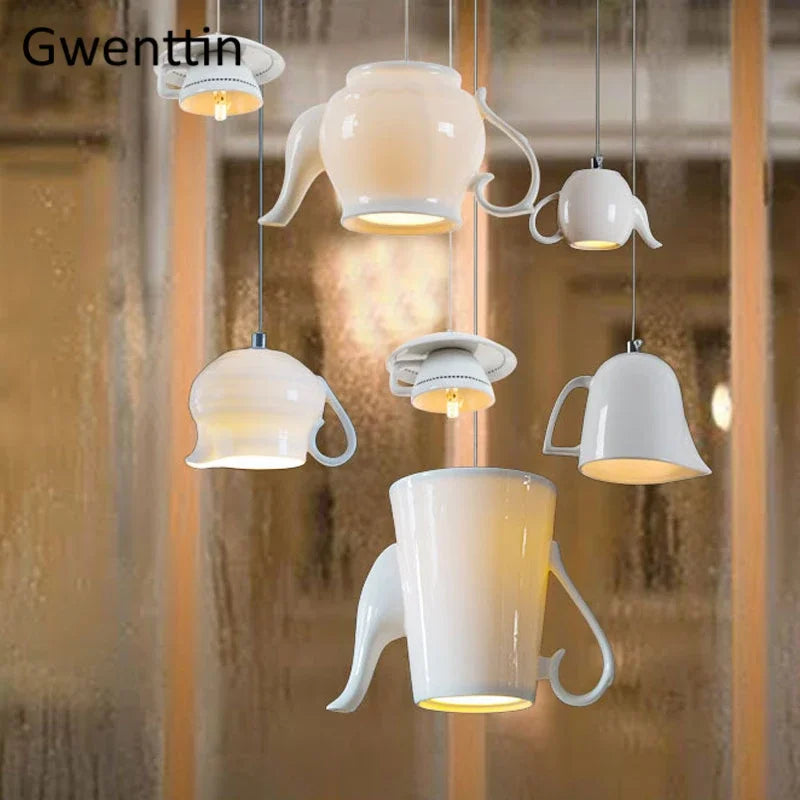 Ceramic LED Pendant Lights: Nordic Teapot Design for Modern Living and Kitchen.