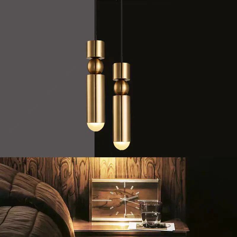 Gold Tube Pendant Light - Kitchen Bedside Hanging Lamp by AliLamp