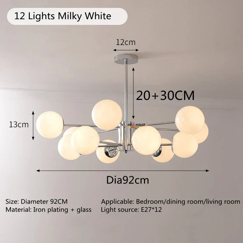 Silver LED Chandelier: Modern Nordic Glass Pendant Light for Home Décor