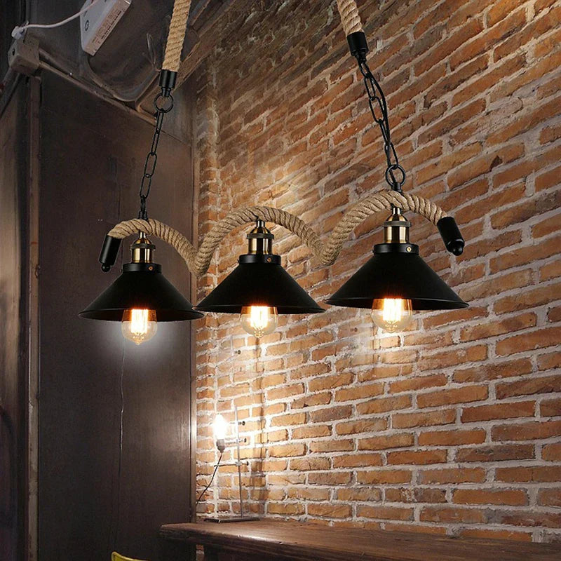 Industrial Hemp Rope Pendant Light Chandelier LED for Home Restaurant Kitchen