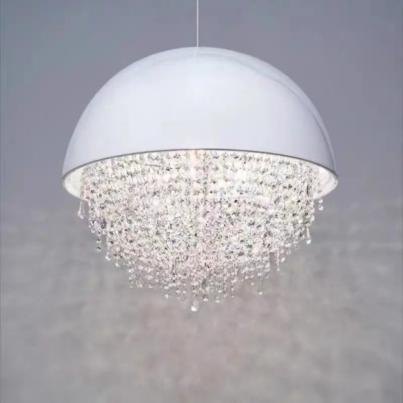 Round Crystal Chandelier: Luxury LED Tassel Lamp for Elegant Living Room & Restaurant Decor