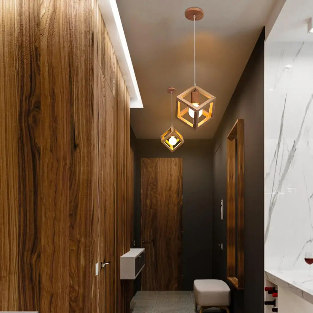 Wood Pendant Lights for Dining Room Kitchen LED Lighting