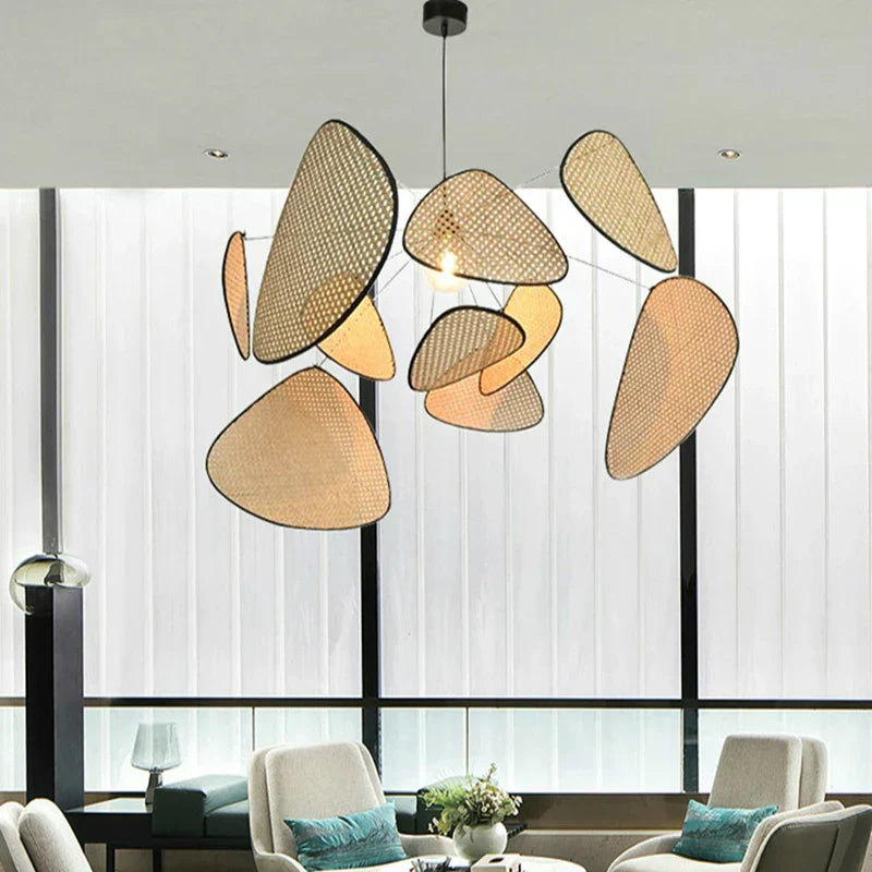 Wicker Bamboo Leaf Grid Chandelier: Modern Ceiling Lighting for Kitchen & Dining Room