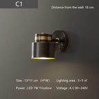 Nordic Brass Wall Lamp with Switch, Modern Minimalist Indoor LED Wall Light