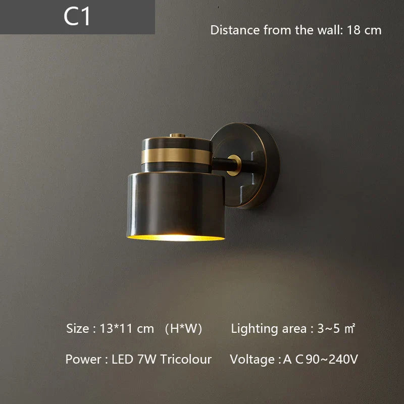 Nordic Brass Wall Lamp with Switch, Modern Minimalist Indoor LED Wall Light