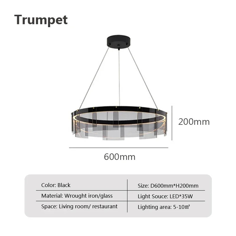 Smoky Glass LED Pendant Chandelier for Dining Living Bedroom Lighting