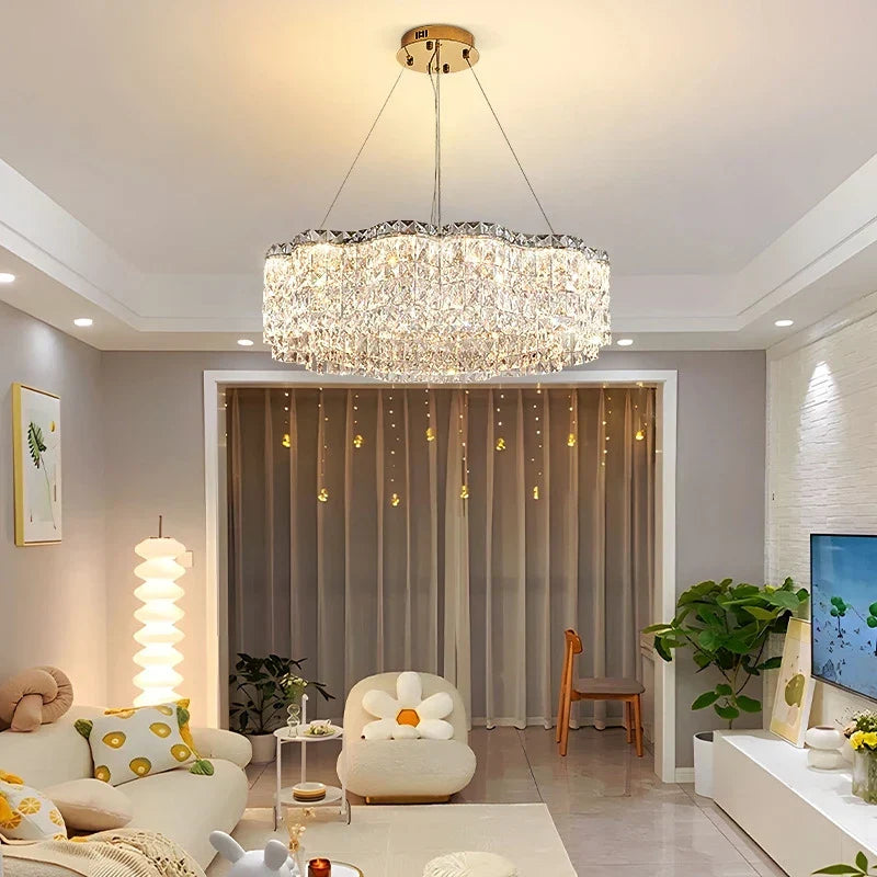Luxury Crystal Pendant Lights Dimmable LED Foyer Chandelier