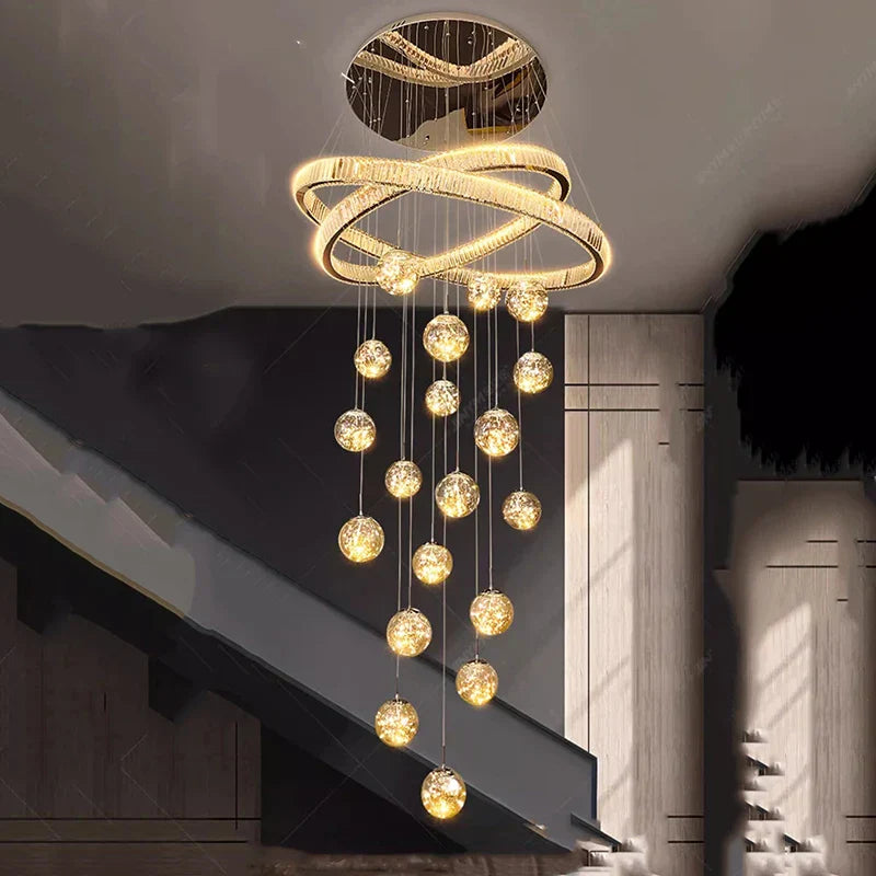 Modern Crystal Chandelier Stair Living Room Pendant Lights Interior Lighting