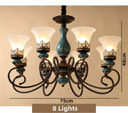 Vintage Ceramic Chandelier: European Classic Design, Glass Lampshade, Metal Arm Light