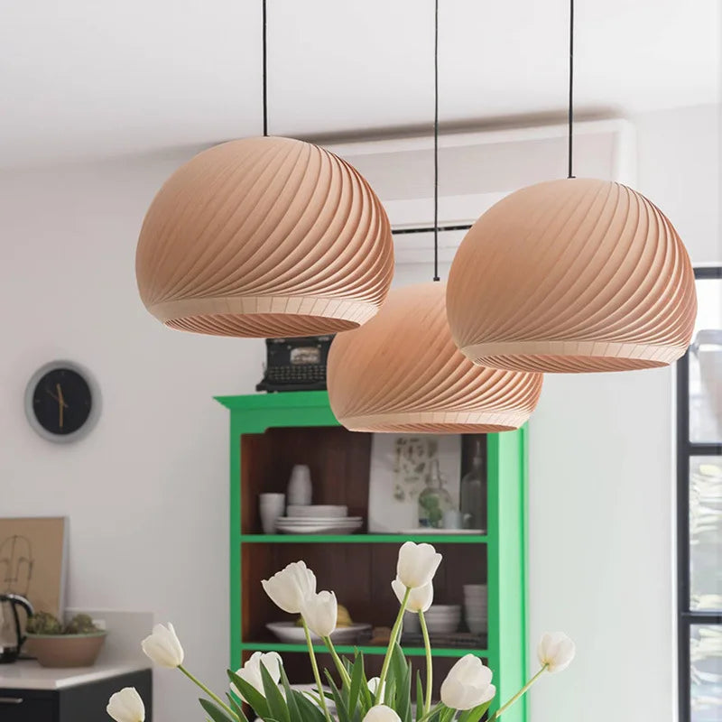 Wood Veneer Pendant Lights for Dining Room Décor