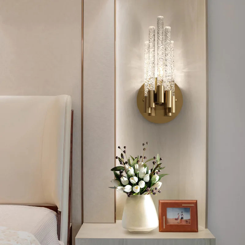 Water Ripple Glass Crystal Copper Wall Lamp - Modern Minimalist Indoor Lighting
