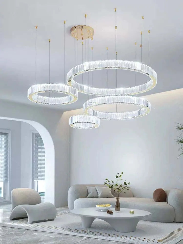 Luxury Crystal Chandeliers: Dimmable LED Steel Lighting for Villa Staircase & Foyer