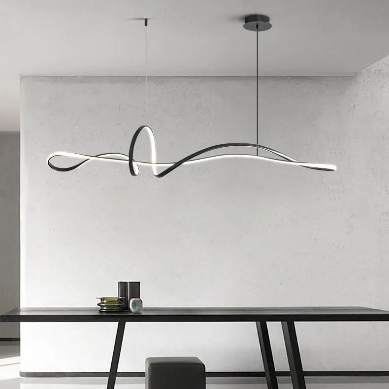 Minimalist LED Chandelier for Dining Room with Long Strip Design