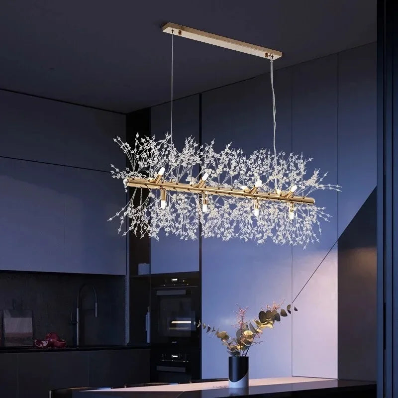 Modern Crystal LED Dandelion Chandelier for Home Living Room Dining Hall Decor