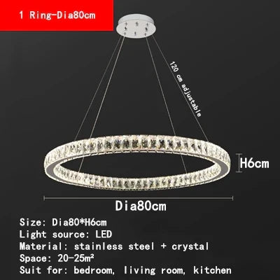 Round Crystal Ceiling Chandelier for Kitchen Dining Room LED Lighting Fixtures