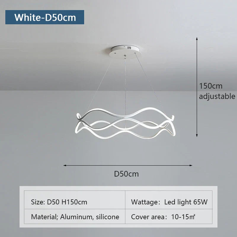 Wave Ring LED Pendant Chandelier for Living Room Bedroom, Modern Circle Lamp Fixture