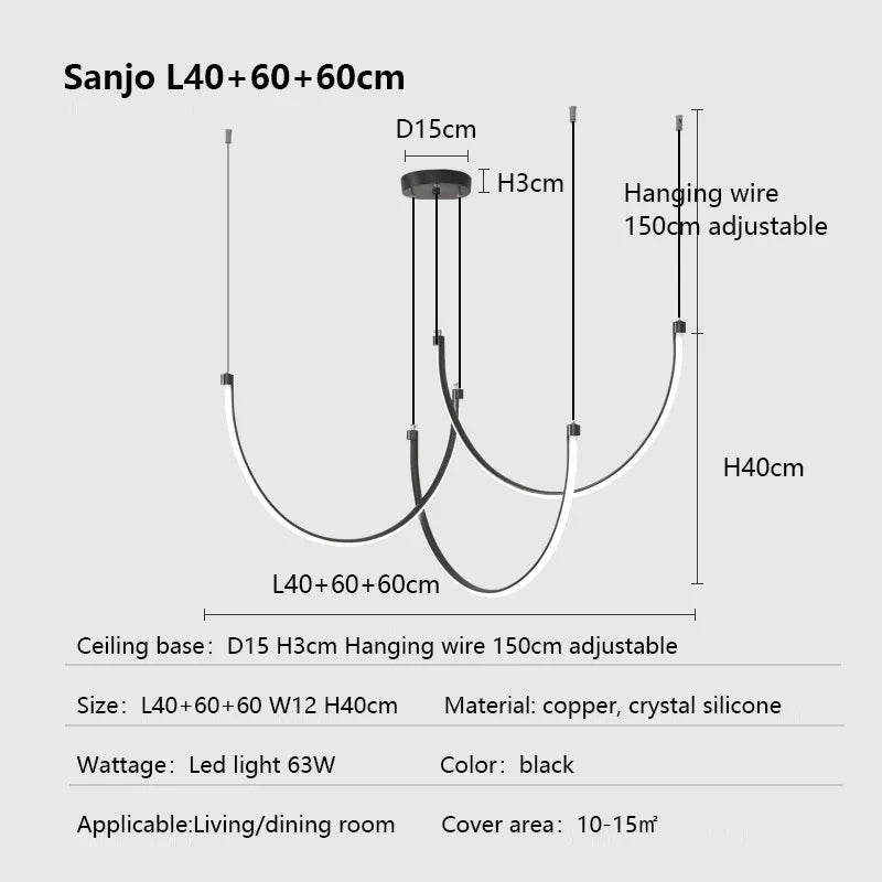 Copper Chandelier: Nordic Minimalist Lines Pendant Light for Living Room Decor