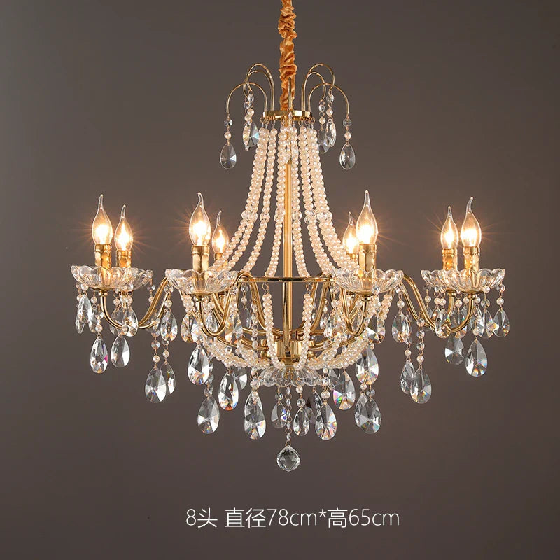 French Pearl Chandelier, Elegant Retro Design for Luxurious Living Spaces