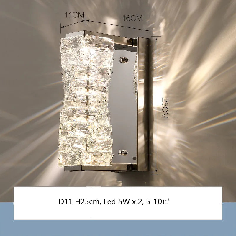 Modern Crystal LED Wall Sconce, Chrome Finish, Dimmable, Indoor Lighting