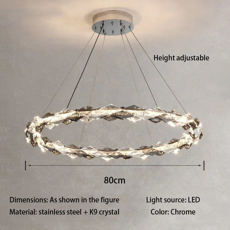 Circle K9 Crystal Pendant Chandelier LED Hall Villa Hanging Light